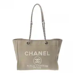 Walmart Pre-Owned CHANEL Deauville MM Greige A67001 Women's Canvas/Leather Tote Bag (Good) offer