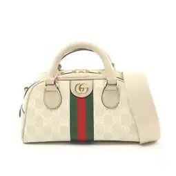 Walmart Pre-Owned GUCCI Ophidia GG Supreme Handbag Bag Coated Canvas Leather Women's Beige... (Good) offer