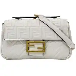 Walmart Pre-Owned Fendi Shoulder Bag Baguette Chain Midi f-21733 White 8BR793 FF motif... (Good) offer