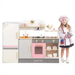 Walmart Costway Kids Chef Play Kitchen Set Toddlers Wooden Pretend Toy Playset with Range Hood offer