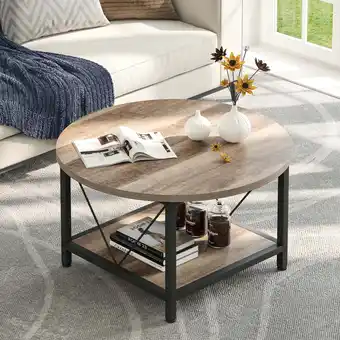 Walmart Dextrus Round Coffee Table with Storage, Rustic Living Room Tables with Sturdy Metal Legs, Gray Wash offer