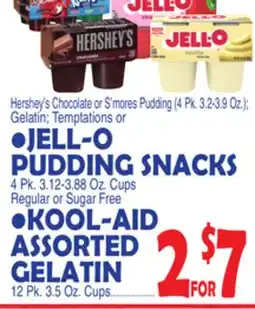 Bravo Supermarkets JELL-O PUDDING SNACKS 4 Pk. 3.12-3.88 Oz. Cups KOOL-AID ASSORTED GELATIN 12 Pk. 3.5 Oz. Cups offer