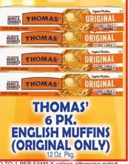 Bravo Supermarkets THOMAS' 6 PK. ENGLISH MUFFINS offer