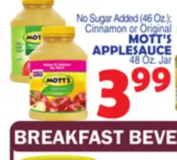 Bravo Supermarkets MOTT'S APPLESAUCE 48 Oz. Jar offer