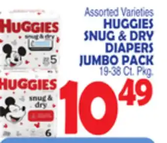 Bravo Supermarkets HUGGIES SNUG & DRY DIAPERS JUMBO PACK offer