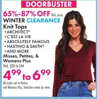 Boscov's WINTER CLEARANCE Knit Tops offer