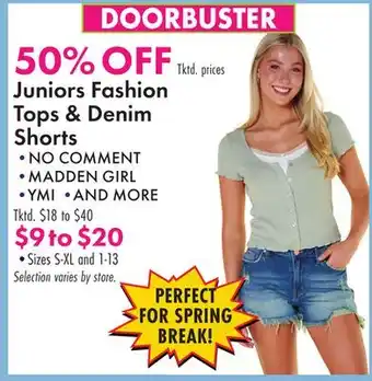 Boscov's Juniors Fashion Tops & Denim Shorts offer