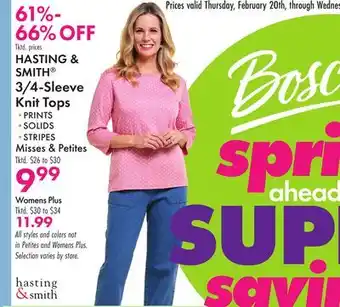 Boscov's HASTING & SMITH 3/4-Sleeve Knit Tops offer