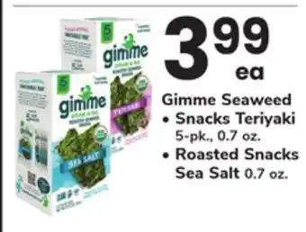 ACME Gimme Seaweed Snacks Teriyaki 5 - pk., 0.7 oz., Roasted Snacks Sea Salt 0.7 oz offer