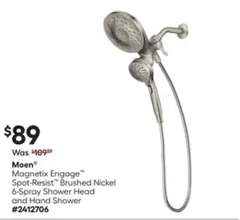 Lowe's Magnetix Engage Spot-Resist Brushed Nickel 6-Spray Shower Head and Hand Shower offer