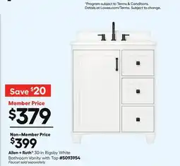 Lowe's 30-in Rigsby White Bathroom Vanity with Top offer