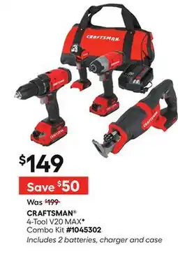 Lowe's 4-Tool V20 MAX F Combo Kit offer