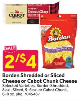 Stop&Shop Borden Shredded or Sliced Cheese or Cabot Chunk Cheese offer