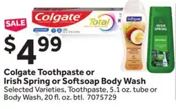 Stop&Shop Colgate Toothpaste or Irish Spring or Softsoap Body Wash offer