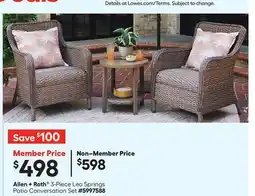 Lowe's Allen + Roth 3-Piece Leo Springs Patio Conversation Set offer