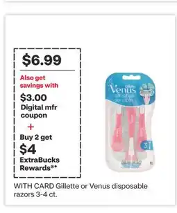 CVS Gillette or Venus disposable razors 3-4 ct offer