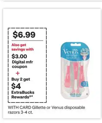 CVS Gillette or Venus disposable razors 3-4 ct offer