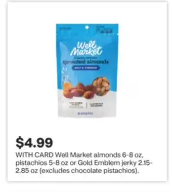 CVS Well Market almonds 6-8 oz, pistachios 5-8 oz or Gold Emblem jerky 2.15-2.85 oz offer