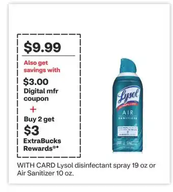 CVS Lysol disinfectant spray 19 oz or Air Sanitizer 10 oz offer