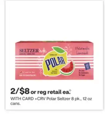 CVS Polar Seltzer 8 pk., 12 oz cans offer