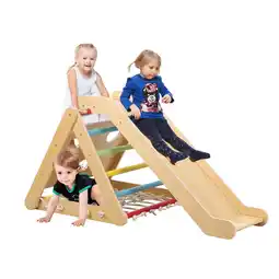 Walmart M optimized Toddler Indoor Gym Playset, 2 in 1 Wooden Climbing Toys, 3-Sided Wooden Triangle Climber offer