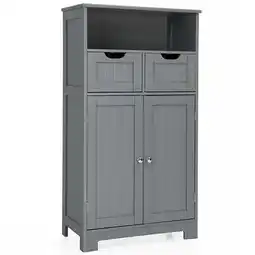 Walmart Gymax Bathroom Floor Cabinet Wooden Storage Organizer w/Drawer Doors Grey offer