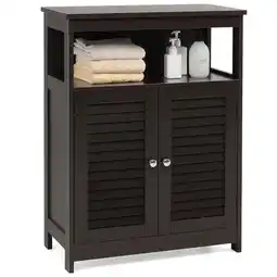 Walmart Costway Bathroom Storage Wood Floor Cabinet with Double Shutter Door Coffee offer