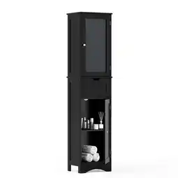 Walmart Costway Tall Bathroom Cabinet with Adjustable Shelves Deep Drawer for Living Room Black offer