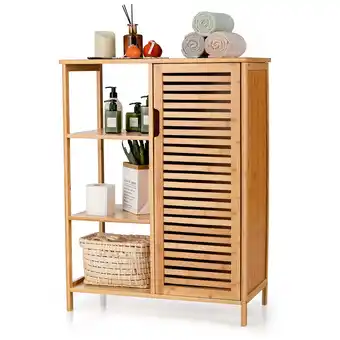 Walmart Costway Bathroom Cabinet Bamboo Storage Floor Cabinet w/ Single Door & 3 Open Shelves offer