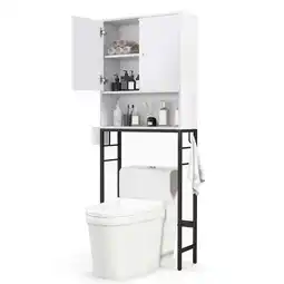 Walmart Costway Over The Toilet Storage Cabinet Free Standing Toilet Rack with Adjustable Shelf Natural offer