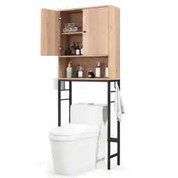 Walmart Costway Over The Toilet Storage Cabinet Free Standing Toilet Rack with Adjustable Shelf Natural offer