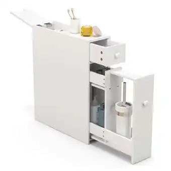 Walmart Costway Bathroom Floor Cabinet Toilet Narrow Storage Organizer with Flip Top White offer