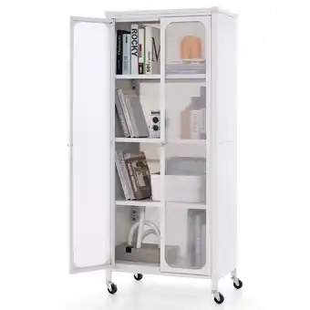 Walmart Costway Storage Cabinet with Wheels & 2 Translucent Doors Adjustable Shelves Sideboard offer