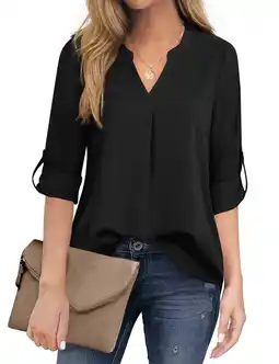 Walmart Fantaslook Womens Blouses 3/4 Sleeve V Neck Work Shirts Dressy Tops Chiffon Office Wear offer