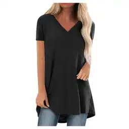 Walmart Tuscom Short Sleeve Tunics for Women Plus Size V-Neck T-Shirt Mid-Length Blouse offer