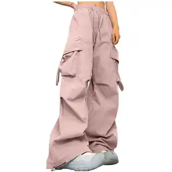 Walmart Zpanxa Cargo Pants Women High Waisted Drawstring Solid Color with Pockets Workwear Pants Pink M offer