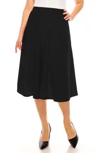 Walmart Moa Collection Women's Plus Size A-Line Casual Flared High Waist Elastic Band Solid Midi Skirt offer