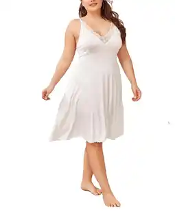 Walmart White Elegant Plain V neck Slip Dress Sleeveless Plus Size Nightgowns & Sleepshirts (Women's Plus) offer