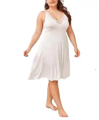 Walmart White Elegant Plain V neck Slip Dress Sleeveless Plus Size Nightgowns & Sleepshirts (Women's Plus) offer