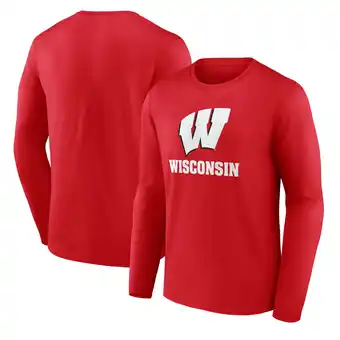 Walmart Men's Fanatics Red Wisconsin Badgers Team Lockup Long Sleeve T-Shirt offer