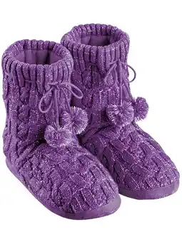 Walmart Collections Etc Women's Lurex Cable Knit Slipper Boots with Fleece Lining Purple Medium offer