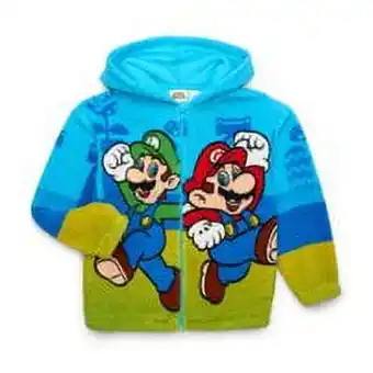 Walmart Super Mario Boys Plush Zip-Up Hooded Jacket, Sizes 4-12 offer