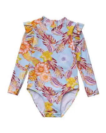 Walmart Snapper Rock girls Boho Tropical Frill Surf Suit, 0, Blue offer