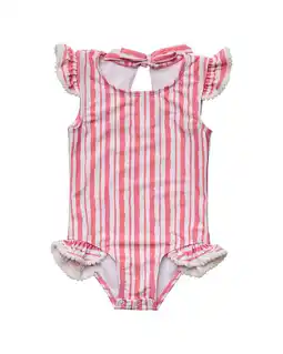 Walmart Snapper Rock girls Paradise Stripe Frill Swimsuit, 18-24M, Pink offer