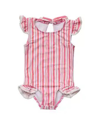 Walmart Snapper Rock girls Paradise Stripe Frill Swimsuit, 18-24M, Pink offer