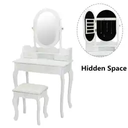 Walmart Ktaxon Vanity Jewelry Wooden Makeup Dressing Table Set W/Stool Mirror Cabinet &4 Drawer offer