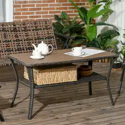 Walmart Outsunny Rattan Outdoor Coffee Table w/ 2-Layer Storage Shelf, Mixed Brown offer