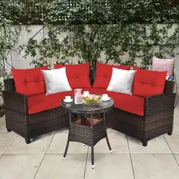 Walmart Gymax 4PCS Patio Furniture Set Outdoor Rattan Sectional Sofa Set w/ Red Cushions offer