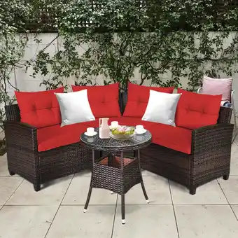 Walmart Gymax 4PCS Patio Furniture Set Outdoor Rattan Sectional Sofa Set w/ Red Cushions offer