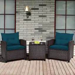 Walmart Costway 3 PCS Patio Rattan Furniture Set Cushioned Conversation Set Sofa Blue offer